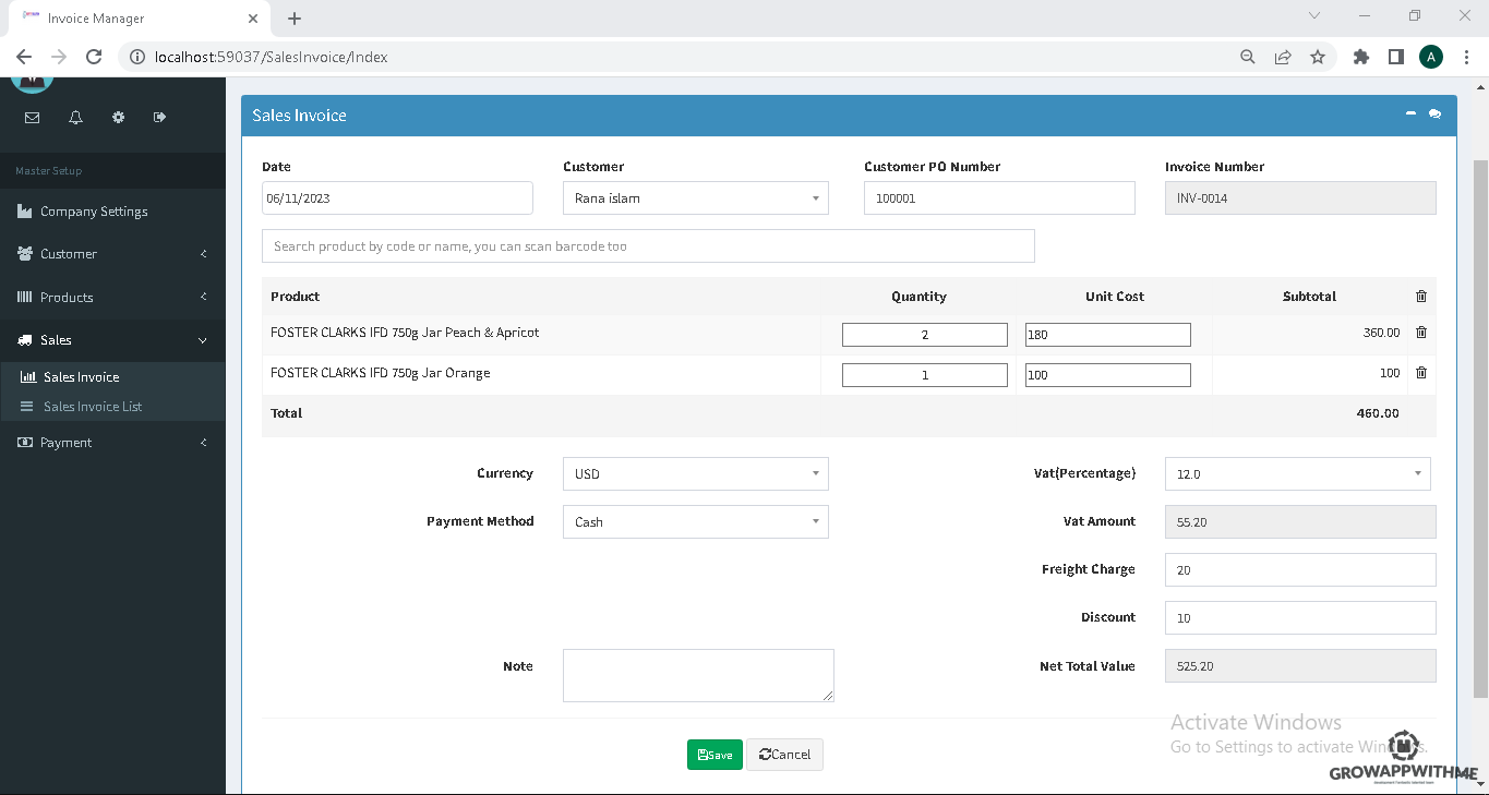 Invoice Generator ASP.NET MVC With Source Code